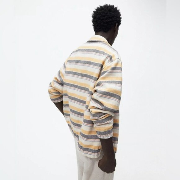 NWT ZARA Striped Beige Yellow Multicolored Structured Bomber Jacket Size M & L - Picture 3 of 12